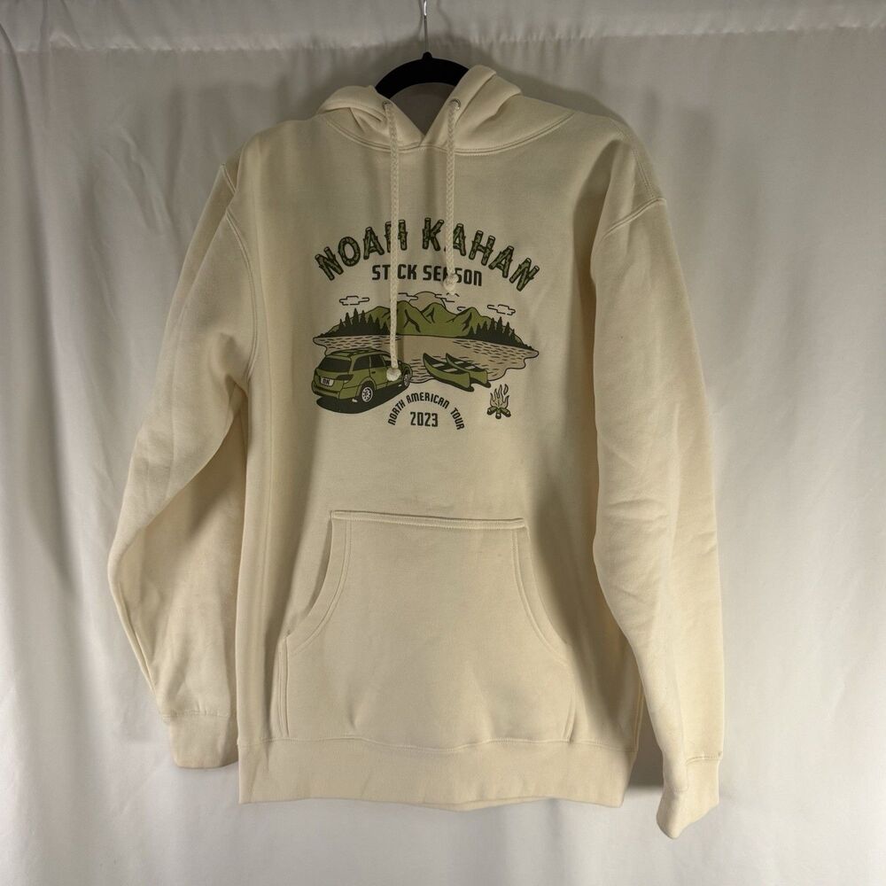 Noah Kahan Stick Season 2023 Hoodie Mens Small Cream Pullover Pocket Independent